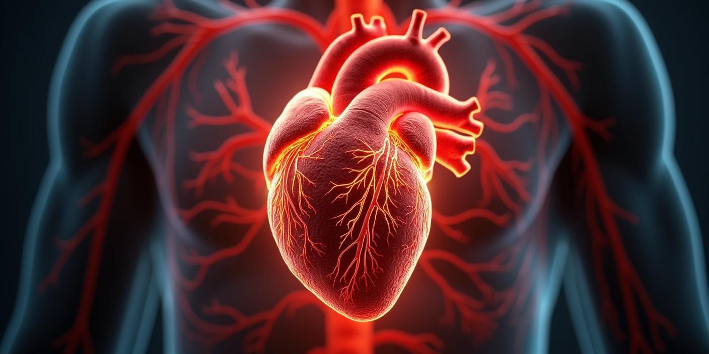 Cœur en bonne santé avec des artères dégagées, symbolisant une circulation sanguine optimale