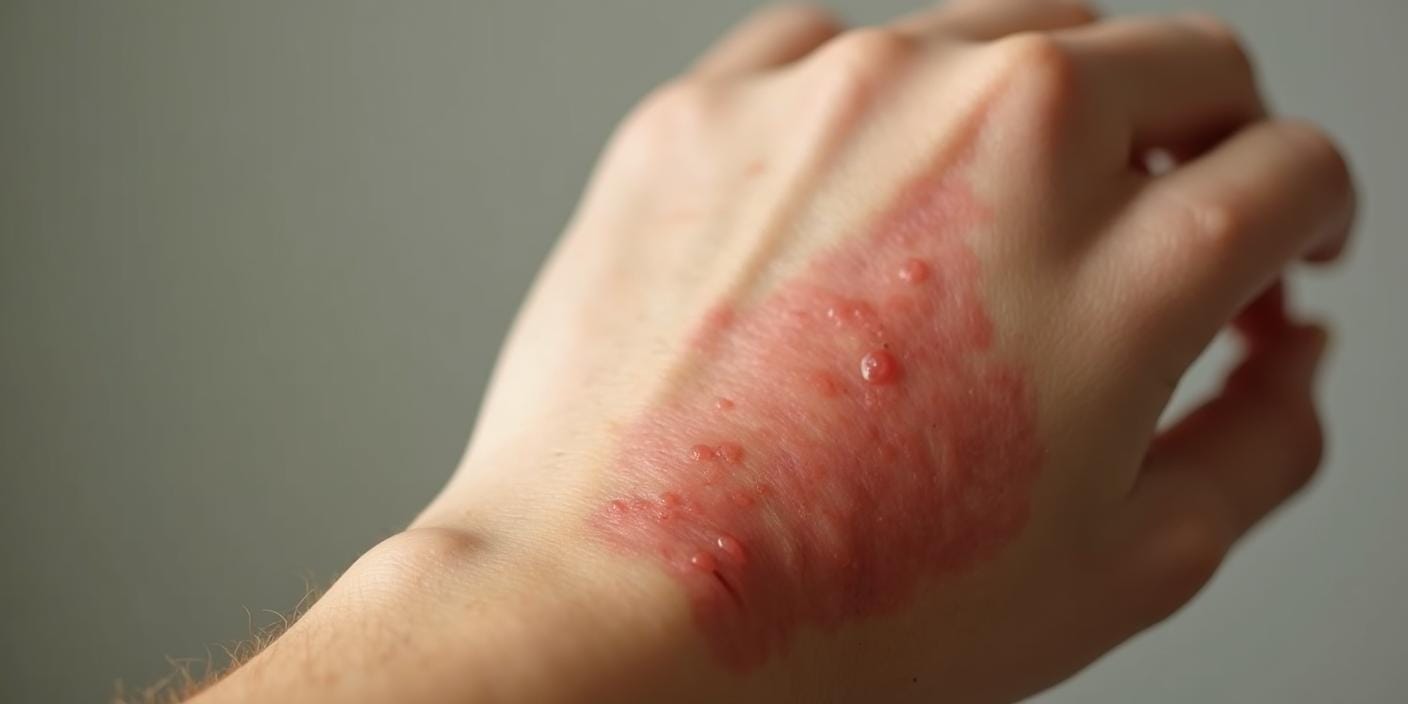 Main avec une éruption cutanée après application d'huile